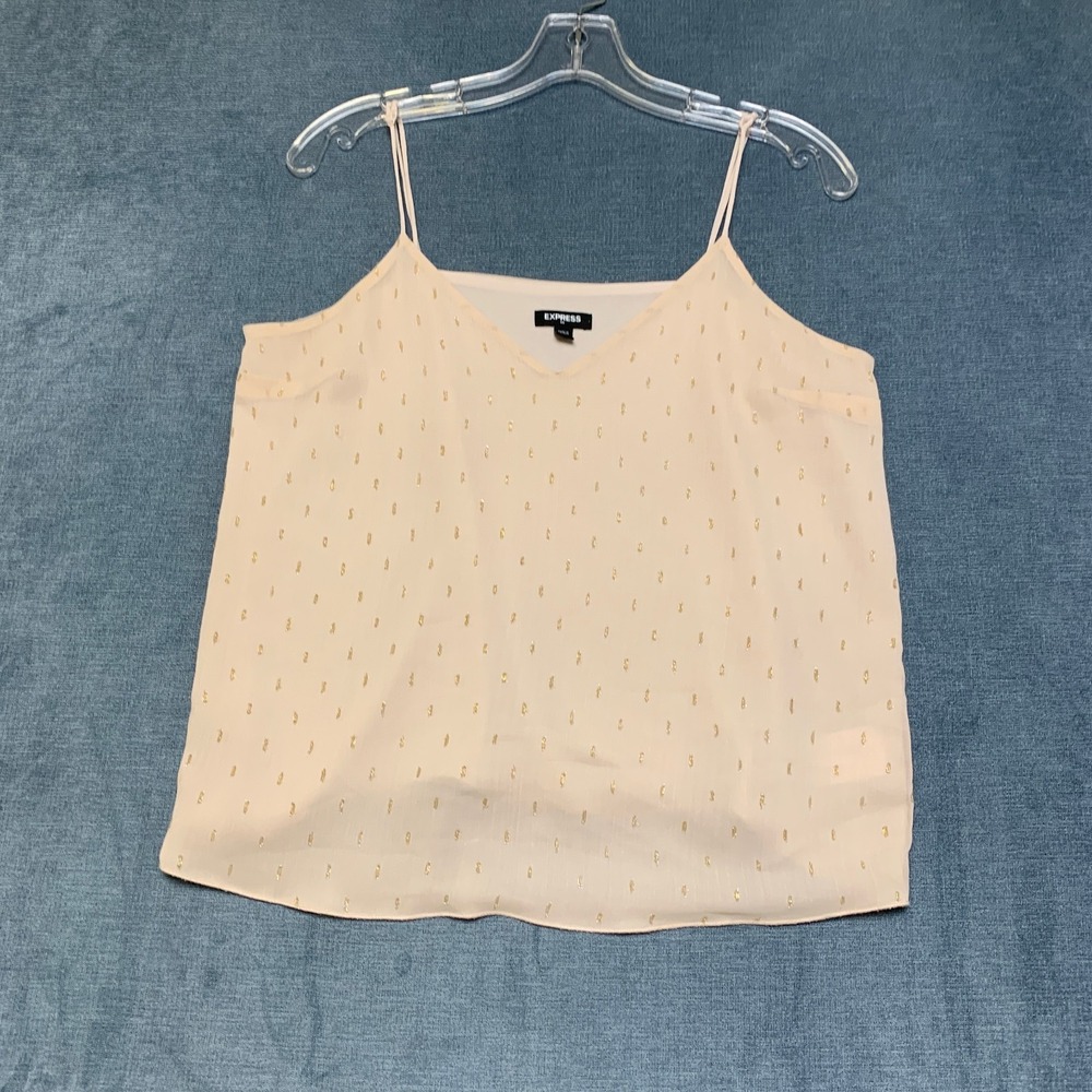 Express Camisole Top Women's M Beige Casual Swiss Dot Adjustable Strap V Neck